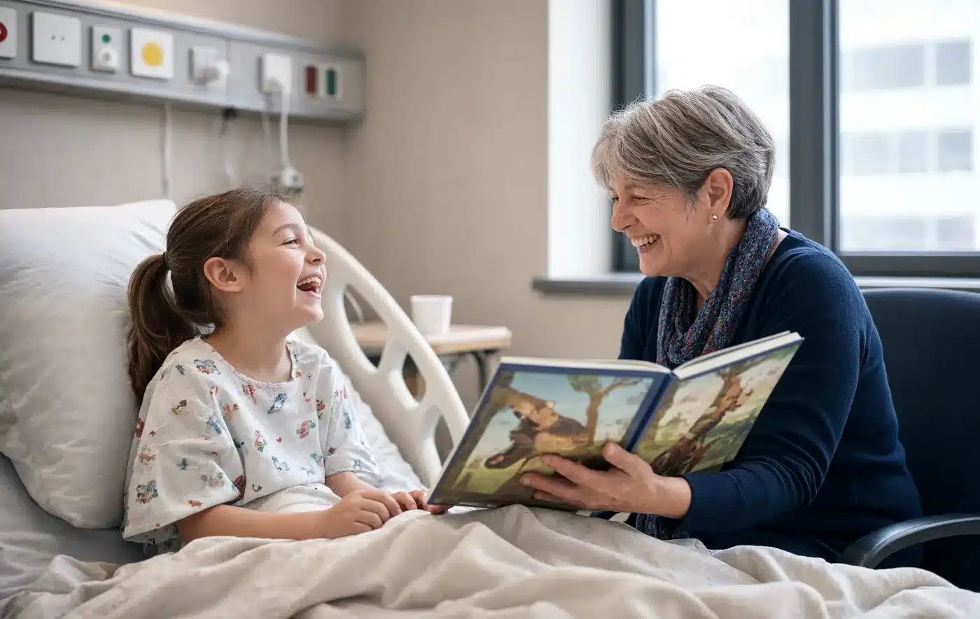 A volunteer reading with a child at a community program